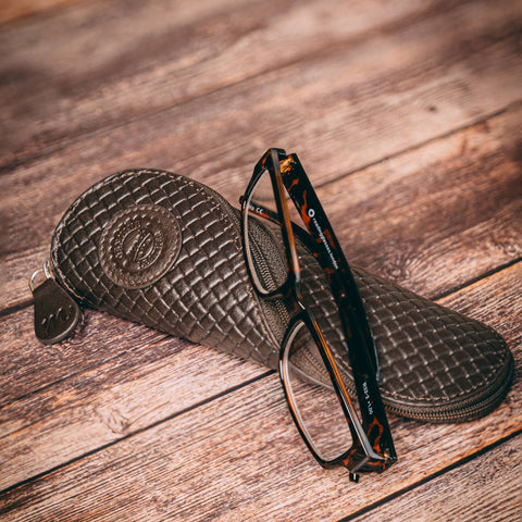 Eton | Leather Glasses Case - Brown Lattice