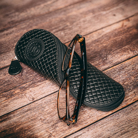Eton | Leather Glasses Case - Black Lattice