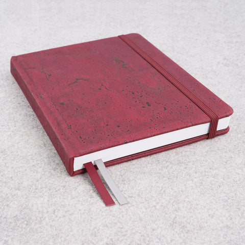 Cork bound notebook with lined pages and back pocket - Wine