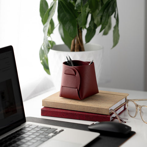 Cromer | Origami Leather Pen Pot in Syrah Red