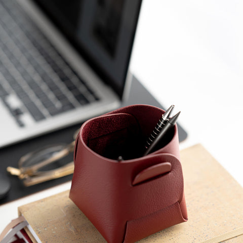 Cromer | Origami Leather Pen Pot in Syrah Red