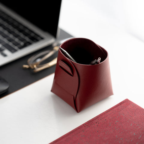 Cromer | Origami Leather Pen Pot in Syrah Red