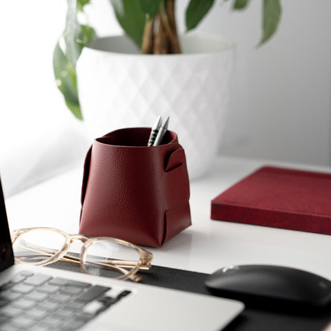 Cromer | Origami Leather Pen Pot in Syrah Red