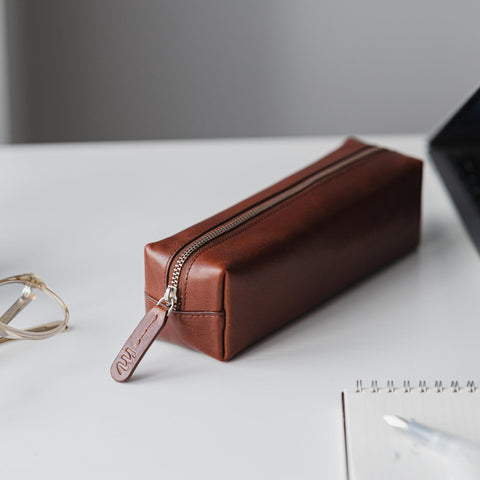 Ealing | Leather Pencil Case in Cognac Brown