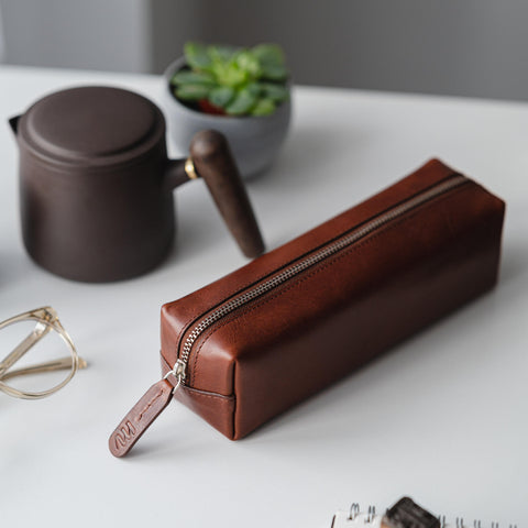 Ealing | Leather Pencil Case in Cognac Brown