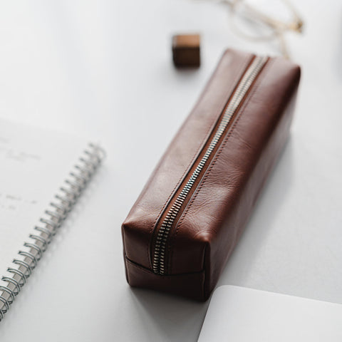Ealing | Leather Pencil Case in Cognac Brown