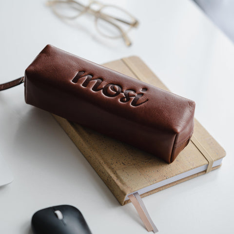 Ealing | Leather Pencil Case in Cognac Brown