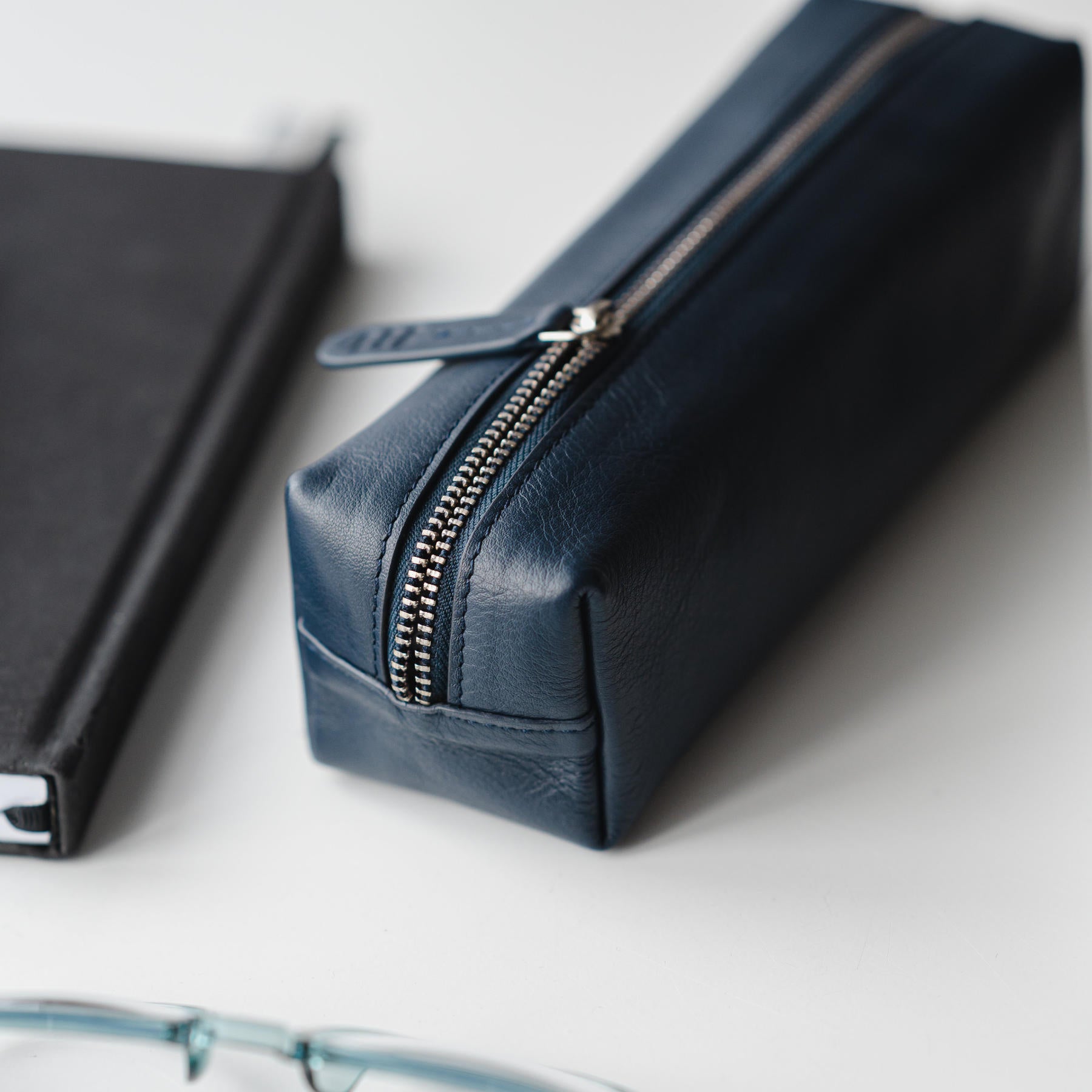 Ealing | Leather Pencil Case in Navy Blue– mosi
