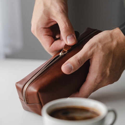 Ealing | Leather Pencil Case in Cognac Brown