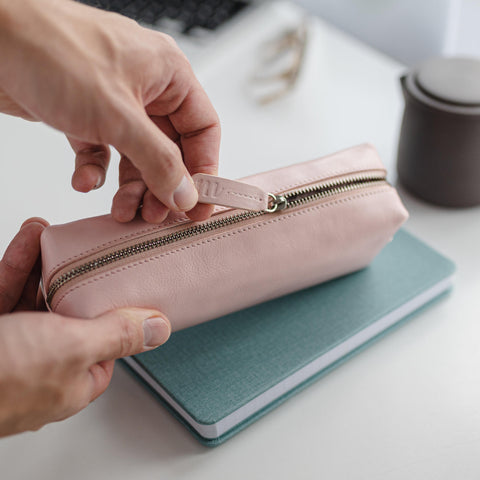 Ealing | Leather Pencil Case in Soft Pink