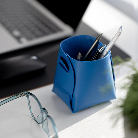 Cromer | Origami Leather Pen Pot in Blue