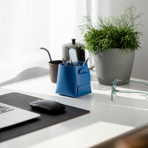 Cromer | Origami Leather Pen Pot in Blue