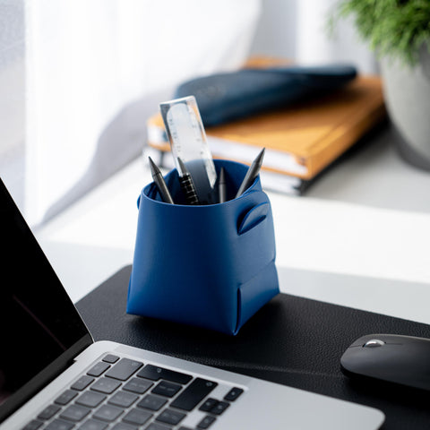 Cromer | Origami Leather Pen Pot in Blue